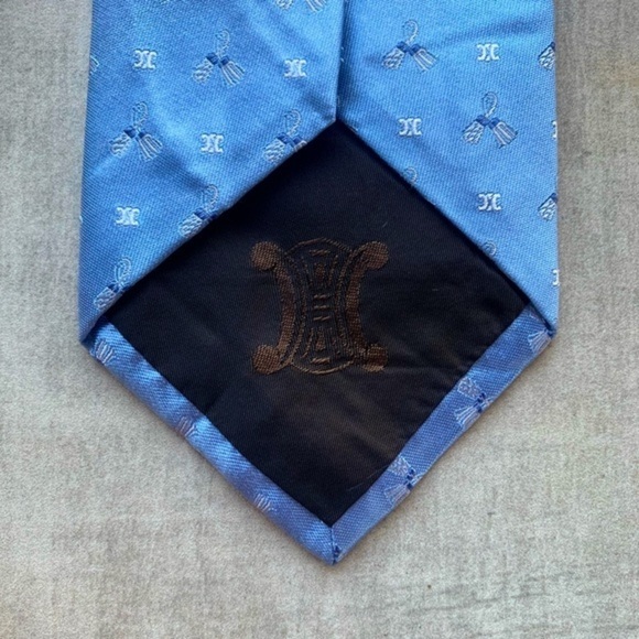 Celine Monogram Sky Blue Tie with Tassels - Picture 2 of 5